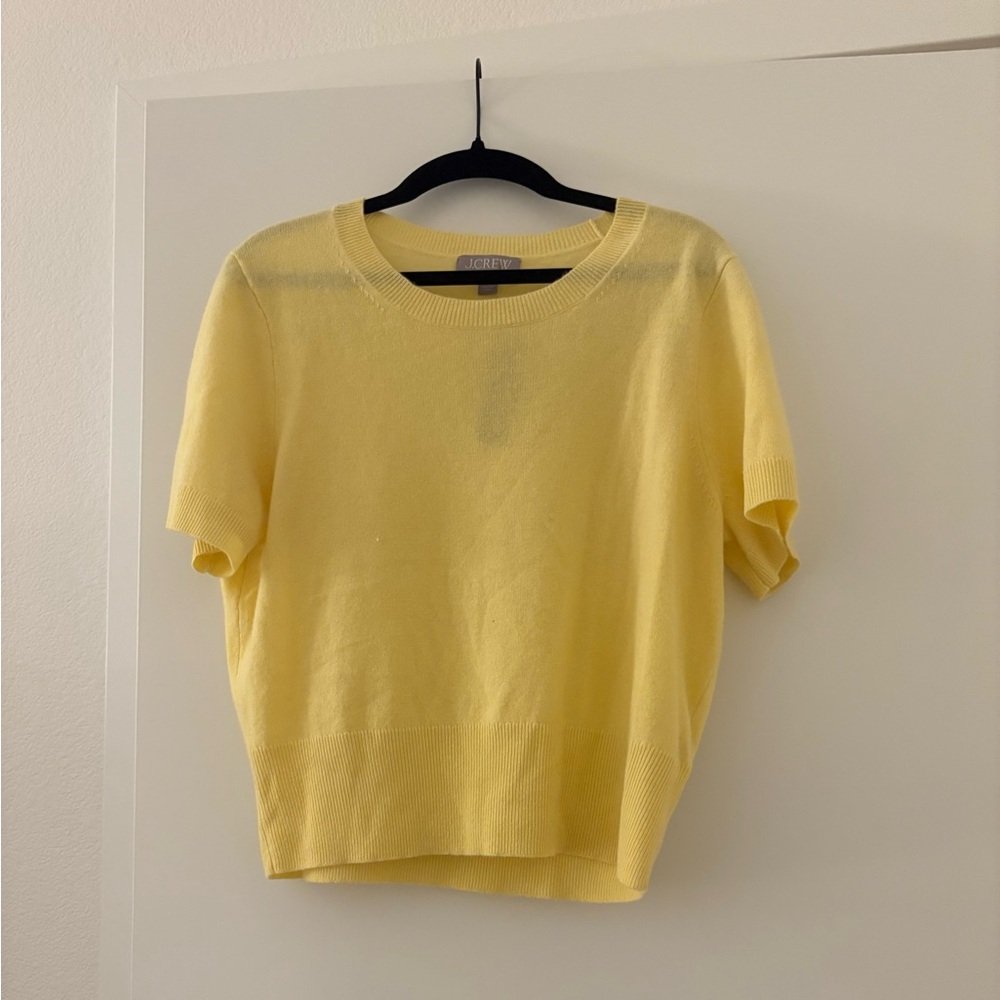 JCrew butter yellow short sleeve cashmere sweater